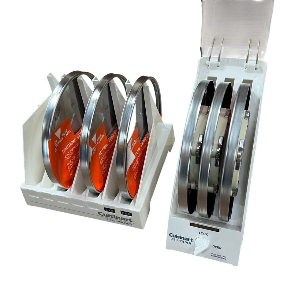 2 Cuisinart Super Pro Food Processor Holders With 6 Disc USA Japan NEW Discs